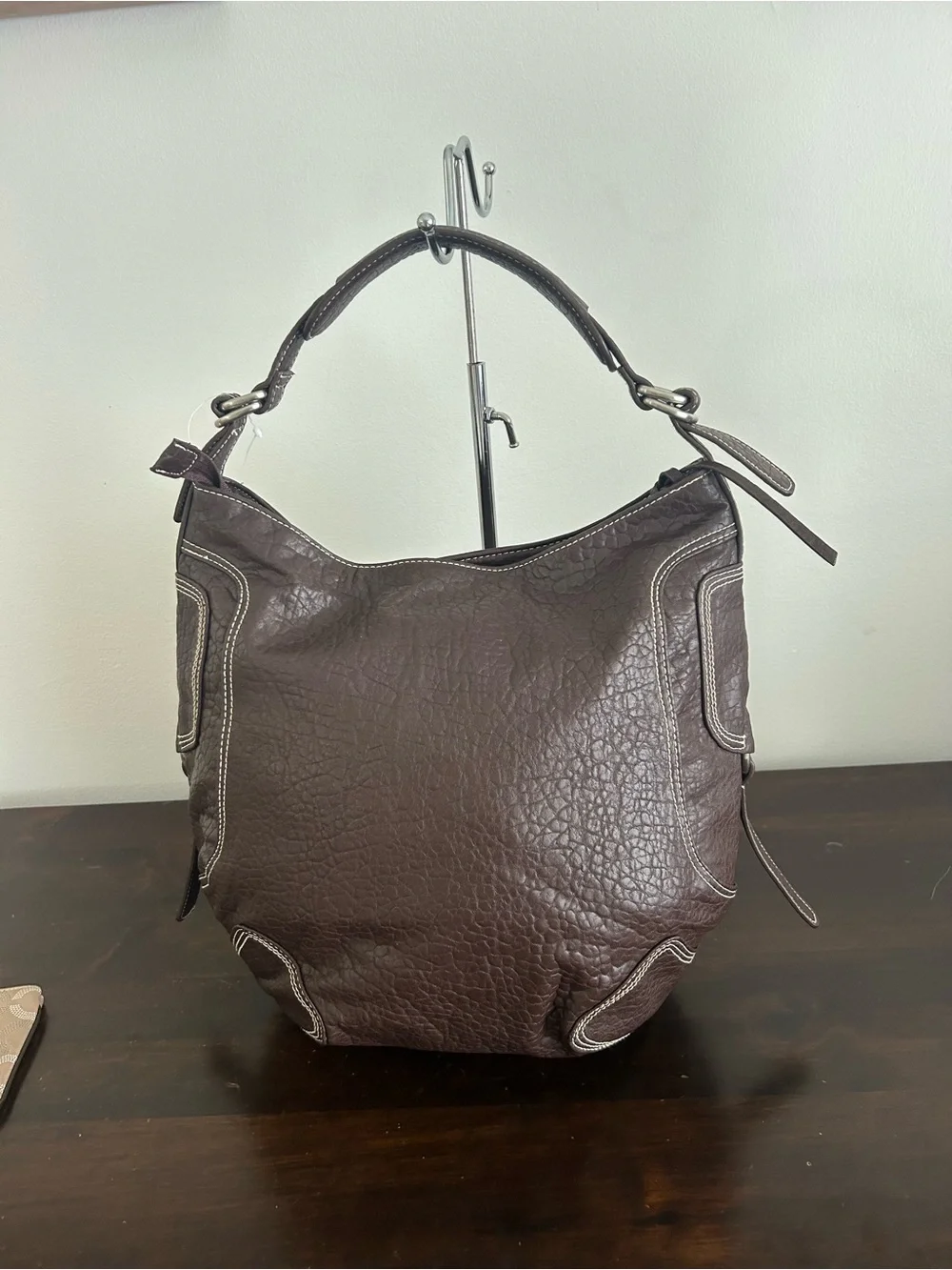 a.n.a. Brown Faux Leather Hobo Shoulder Bag Contrast Stitching Tassel NWT